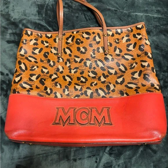 MCM Tan and Red Leopard Tote - Picture 1 of 12